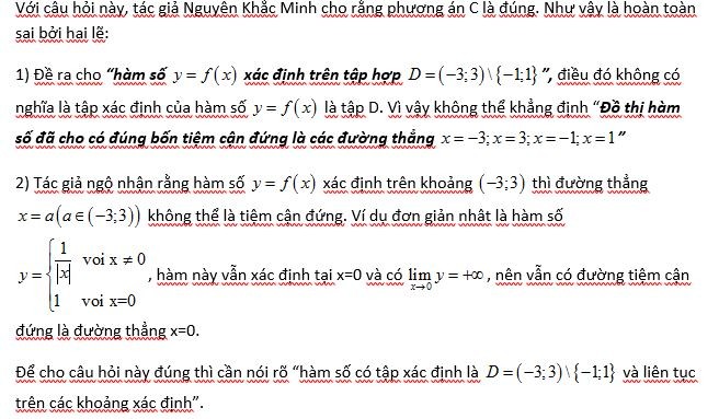 Thầy Võ Trọng Trí chỉ ra những sai sót trong câu 18 trang 21 trong cuốn sách Trắc nghiệm Toán 12.