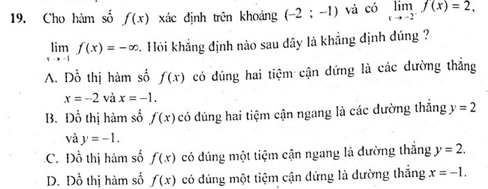 Ảnh chụp câu 19 trang 22 sách Trắc nghiệm Toán 12.