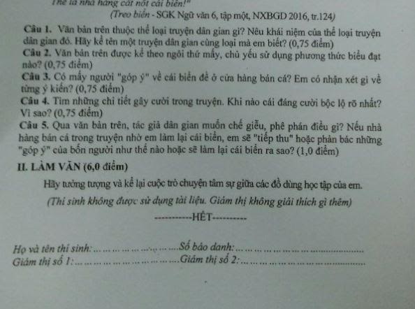 Đề thi môn Ngữ văn lớp 6 của Sở Giáo dục và Đào tạo Hà Nam có nhiều điểm &quot;lạ&quot;.