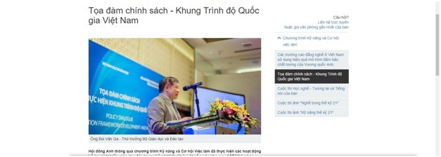 Ảnh chụp màn hình trên trang British Council.