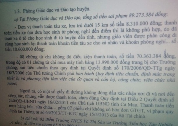 Nhiều khoản chi sai quy định tại Phòng Giáo dục và Đào tạo huyện Phú Tân (Cà Mau) vừa bị thanh tra phát hiện. Ảnh: Ngọc Huỳnh.