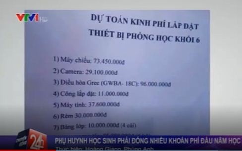 Một số trường huy động phụ huynh đóng góp nhiều khoản tiền đầu năm. (Ảnh minh hoạ từ VTV)