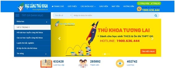 Giao diện website của Cổng học tập trực tuyến hoccungthukhoa.vn.(Ảnh minh họa)