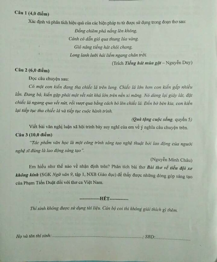 Đề thi môn Ngữ văn kỳ thi chọn học sinh giỏi lớp 9 của Sở Giáo dục và Đào tạo Vĩnh Phúc năm 2018