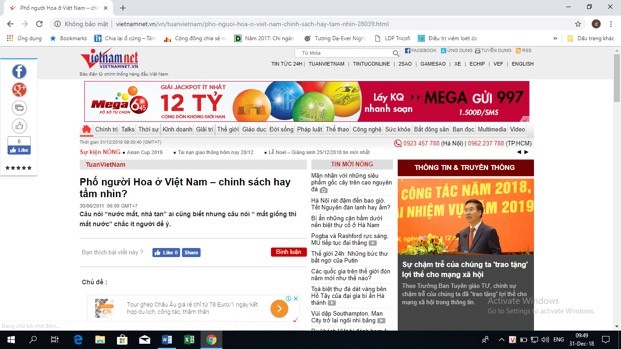 Ảnh chụp màn hình báo Vietnamnet.vn ngày 31/12/2018
