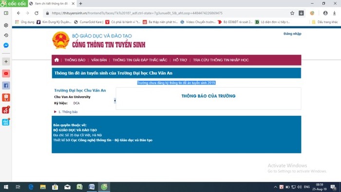 Ảnh chụp màn hình Cổng Thông tin tuyển sinh Bộ Giáo dục và Đào tạo