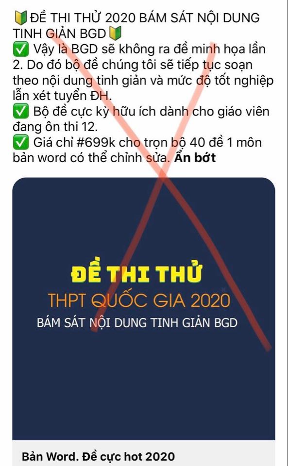 Một fanpage rao bán tài liệu thi đánh giá năng lực