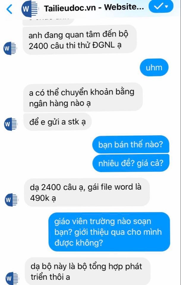 Đoạn đối thoại giữa tác giả và người bán tài liệu