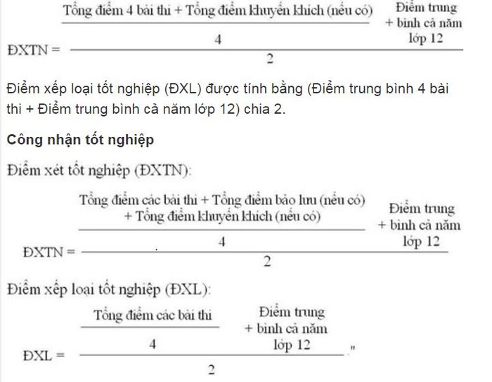 Công thức tính điểm tốt nghiệp trung học phổ thông năm 2014 (Ảnh chụp màn hình)