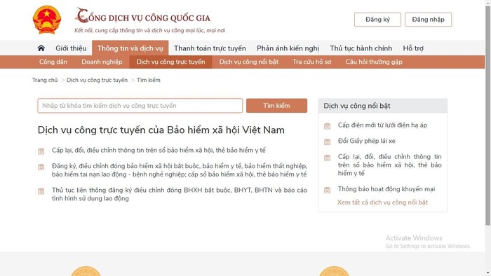 Cổng Dịch vụ công quốc gia