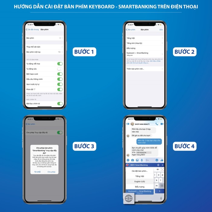 Các bước cài đặt bàn phím Keyboard – SmartBanking trên điện thoại. Hướng dẫn cài đặt chi tiết tại đây
