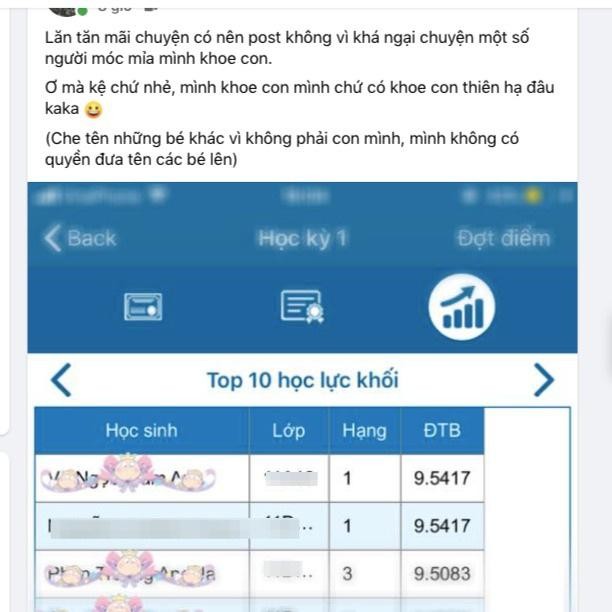 Phụ huynh thi nhau khoe bảng điểm của con trên mạng xã hội. (Ảnh chụp màn hình facebook)