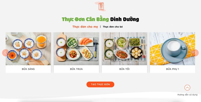 Thực đơn mẫu một ngày cho mẹ gợi ý từ Phần mềm.