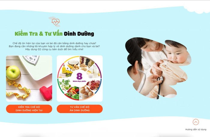 Chức năng kiểm tra và tư vấn dinh dưỡng của Phần mềm.