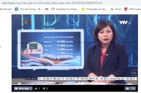 Tình trạng thiếu giáo viên cả nước, ảnh chụp từ clip của Vtv.vn