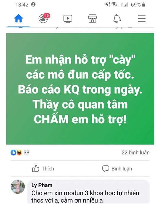 Quảng cáo dịch vụ học hộ trên mạng Facebook. (Ảnh chụp màn hình)