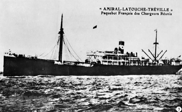Ảnh chụp chiếc tàu Latouche Treville đã đưa người thanh niên yêu nước Nguyễn Tất Thành ra đi tìm đường cứu nước từ bến cảng Nhà Rồng ngày 5/6/1911. (Ảnh: TTXVN)