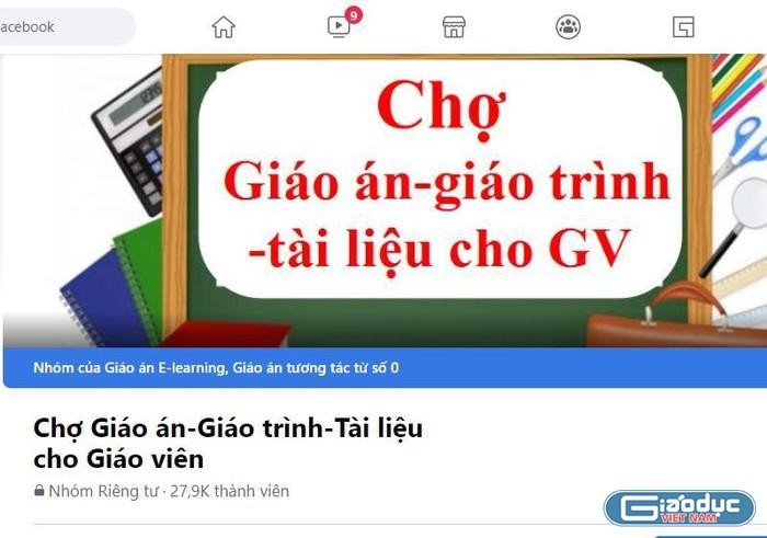 Nhóm kín &quot;Chợ giáo án - giáo trình - tài liệu cho giáo viên&quot; trên facebook. Ảnh chụp màn hình.