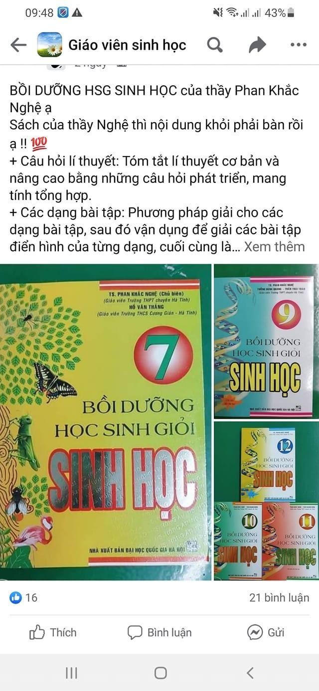 Ảnh chụp màn hình sách thầy giáo Phan Khắc Nghệ viết được rao bán trên mạng xã hội. (Ảnh do tác giả cung cấp)