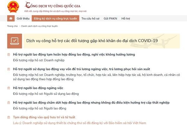 Các dịch vụ công được Bảo hiểm xã hội Việt Nam phối hợp cung cấp trên Cổng Dịch vụ công Quốc gia.