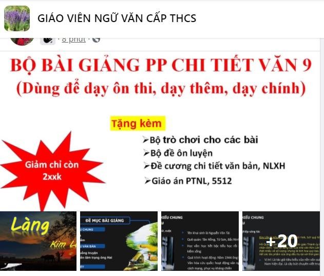 Rao bán giáo án dạy thêm, dạy chính khóa trên mạng Facebook. (Ảnh chụp màn hình)