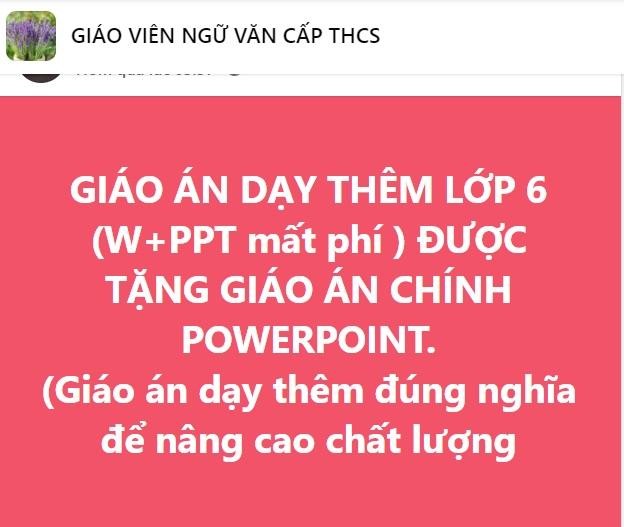 Rao bán giáo án dạy thêm, dạy chính khóa lớp 6 năm học 2021-2022 trên mạng Facebook dù năm học mới chưa khai giảng. (Ảnh chụp màn hình)