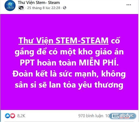 Group Thư viện STEM-STEAM trên Facebook, hơn 100.000 thành viên tuyệt đối không bán giáo án. (Ảnh chụp màn hình)