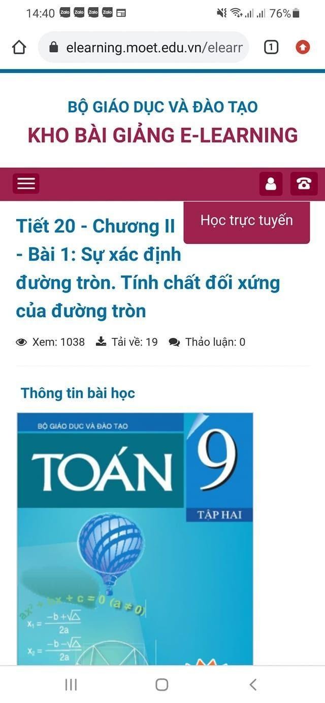 Dùng điện thoại rất khó có thể học trực tuyến hay khai thác kiến thức ở Kho bài giảng E-LEARNING. (Ảnh chụp màn hình)