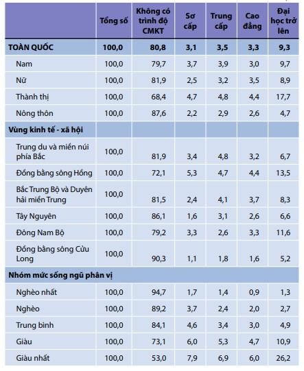 Ảnh chụp màn hình bài báo [4] về trình độ học vấn của người lao động Việt Nam