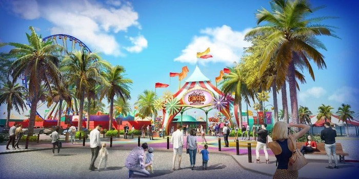 Một điểm check-in khác khó thể bỏ qua tại NovaWorld Phan Thiet là Circus Land - công viên giải trí có diện tích 1,5 ha, được thiết kế cảnh quan theo phong cách khu hội chợ náo nhiệt của Mỹ. Circus Land có nhiều trò chơi đa dạng từ cấp độ nhẹ đến kịch tính, phù hợp nhiều lứa tuổi. Ảnh phối cảnh.