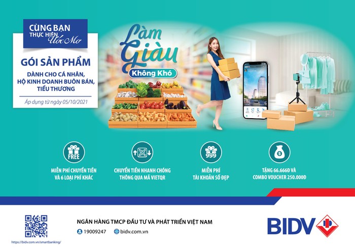 Gói Tiểu thương của BIDV triển khai từ ngày 5/10/2021 sẽ giúp khách hàng “gỡ rối” khi quay trở lại hoạt động kinh doanh sau mùa dịch với nhiều ưu thế vượt trội.