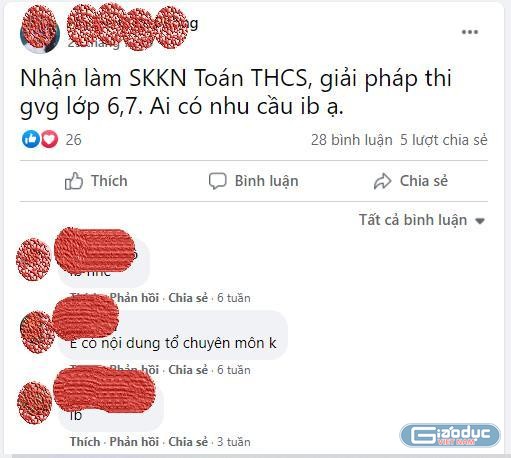 Đến hẹn lại lên, quảng cáo mua bán sáng kiến kinh nghiệm lại công khai trên mạng xã hội. (Ảnh do tác giả cung cấp)