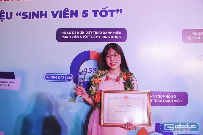 Nguyệt đạt danh hiệu &quot;Sinh viên 5 tốt cấp Trung ương” năm 2020. (Ảnh: Nhân vật cung cấp)