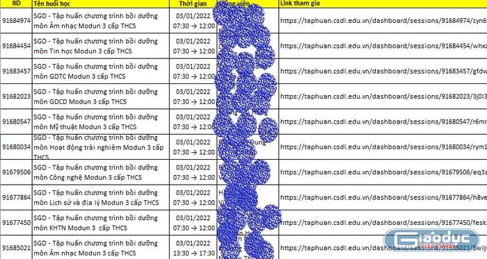 Ảnh chụp màn hình kế hoạch học bồi dưỡng mô đun 3, 4 do tác giả cung cấp