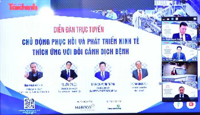 Hình ảnh Diễn đàn “Chủ động phục hồi và phát triển kinh tế, thích ứng với bối cảnh dịch bệnh” được tổ chức dưới hình thức trực tuyến tại điểm cầu chính Thời báo Tài chính Việt Nam