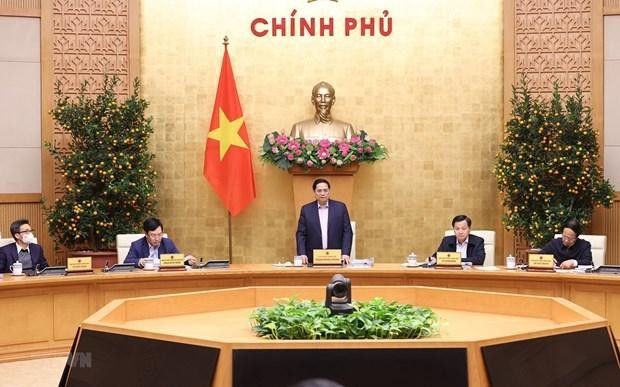 Thủ tướng Chính phủ Phạm Minh Chính chủ trì phiên họp Chính phủ chuyên đề xây dựng pháp luật tháng 2/2022. (Ảnh: Dương Giang/TTXVN)