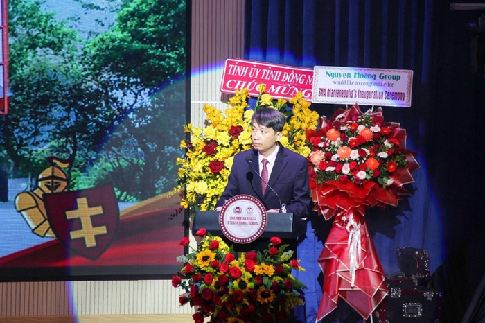 Ông Phạm Quang Hưng, Cục trưởng Cục Hợp tác Quốc tế - Bộ Giáo dục và Đào tạo phát biểu tại lễ khánh thành trường SNA Marianapolis Bien Hoa Campus