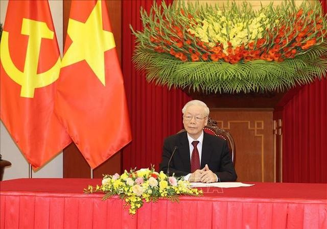 Tổng Bí thư Nguyễn Phú Trọng điện đàm với Thủ tướng Đức Olaf Scholz - Ảnh: TTXVN