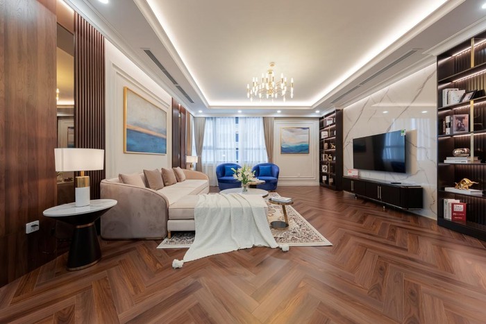 Không gian phòng khách sang trọng, rộng lớn tại Diamond Residence Hà Nội