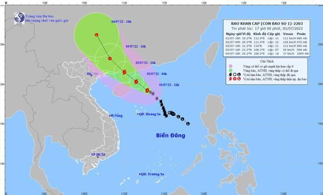 Dự báo vị trí, đường đi của Bão số 1