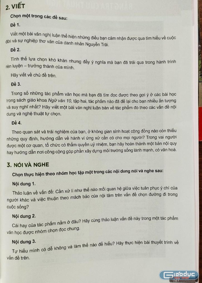 Nội dung kiểm tra của bộ sách Kết nối Tri thức với cuộc sống lớp 10. Ảnh: Văn Lự.