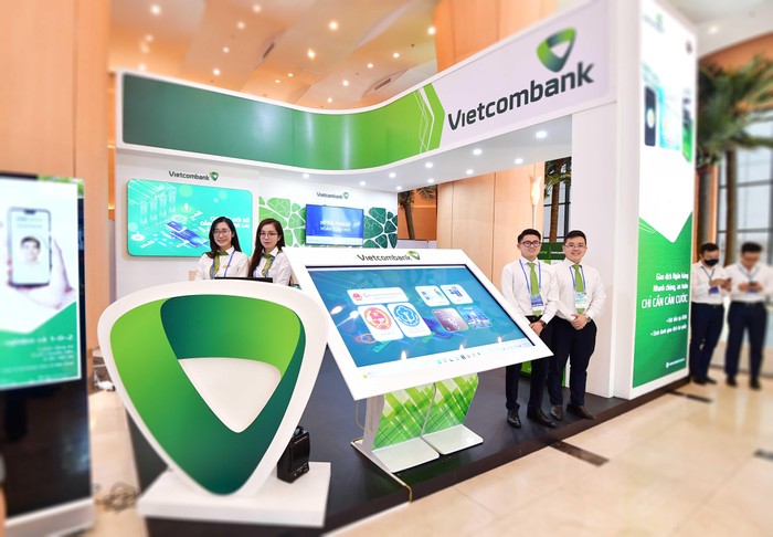 Gian hàng của Vietcombank tại sự kiện Ngày chuyển đổi số ngành Ngân hàng. Ảnh: Duy Thanh