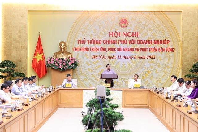 Hội nghị toàn quốc giữa Thủ tướng Chính phủ với các doanh nghiệp với chủ đề &quot;Chủ động thích ứng, phục hồi nhanh và phát triển bền vững&quot; - Ảnh: VGP/Nhật Bắc