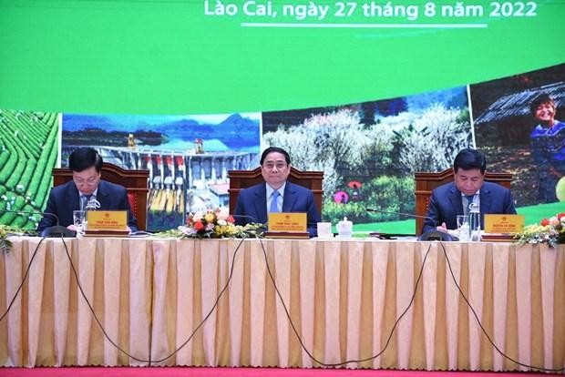 Thủ tướng Phạm Minh Chính chủ trì Hội nghị triển khai Nghị quyết số 11 về phát triển vùng trung du và miền núi Bắc Bộ. ( Ảnh: Dương Giang/TTXVN)