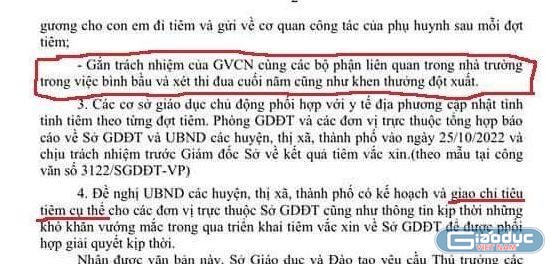 Thông tin về việc gắn trách nhiệm của giáo viên chủ nhiệm với công tác tiêm chủng khiến giáo viên lo lắng. (Ảnh do giáo viên cung cấp)