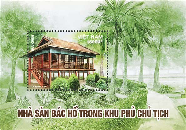 Một mẫu trong bộ tem Nhà sàn Bác Hồ trong khu Phủ Chủ tịch. Ảnh trên Vietnam+