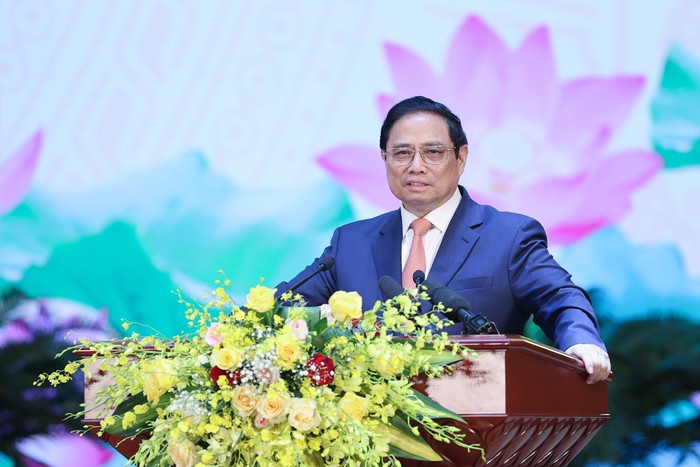 Thủ tướng Phạm Minh Chính cho biết, Đảng, Nhà nước ta luôn xác định phát triển khoa học công nghệ là quốc sách hàng đầu, là động lực phát triển đất nưới - Ảnh: VGP/Nhật Bắc
