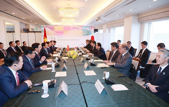 Tại hội đàm, hai Thủ tướng nhất trí tăng cường sự tin cậy chính trị thông qua thúc đẩy các chuyến thăm và tiếp xúc cấp cao trong năm 2023 - năm kỷ niệm 50 năm Việt Nam - Nhật Bản thiết lập quan hệ ngoại giao - Ảnh: VGP/Nhật Bắc.
