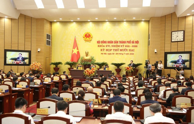 Kỳ họp thứ 12 Hội đồng nhân dân Thành phố Hà Nội khai mạc sáng nay (3/7). Ảnh: VGP/GH
