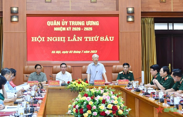 Đồng chí Nguyễn Phú Trọng, Tổng Bí thư, Bí thư Quân ủy Trung ương phát biểu chỉ đạo tại hội nghị.